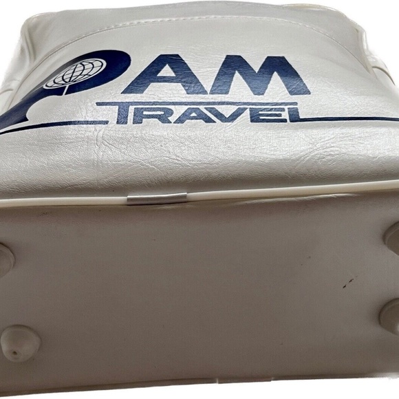 Pam Travel Original Vtg Tote Carry On Bag White Blue Shoulder Strap Airlines - Picture 4 of 8